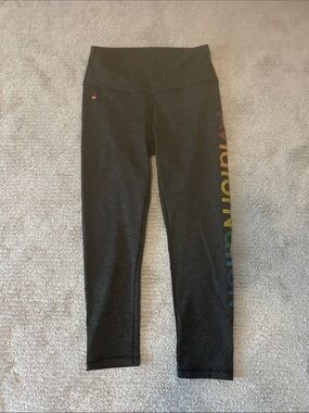 Athletic High-Waist Kids Leggings with Rainbow Side Logo - Black